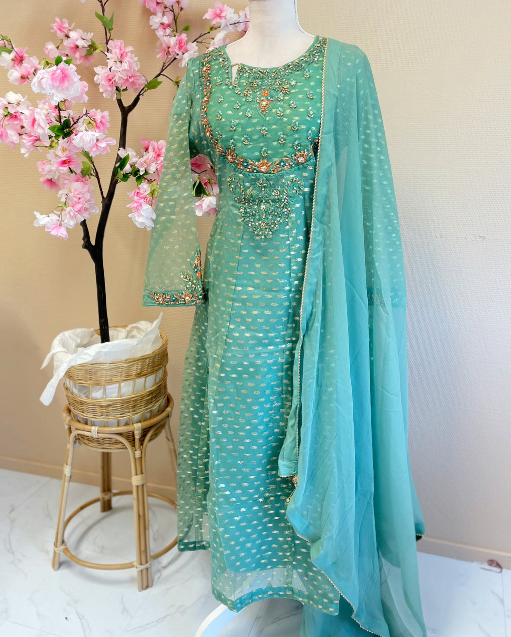 Aminah - Embroidered chiffon angrakha